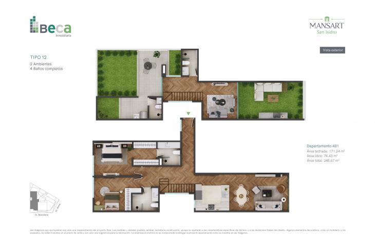 Plano del modelo Tipo 12 del proyecto Mansart en San Isidro