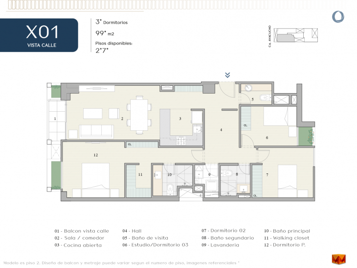Plano del modelo X01 del proyecto KILLA en Miraflores