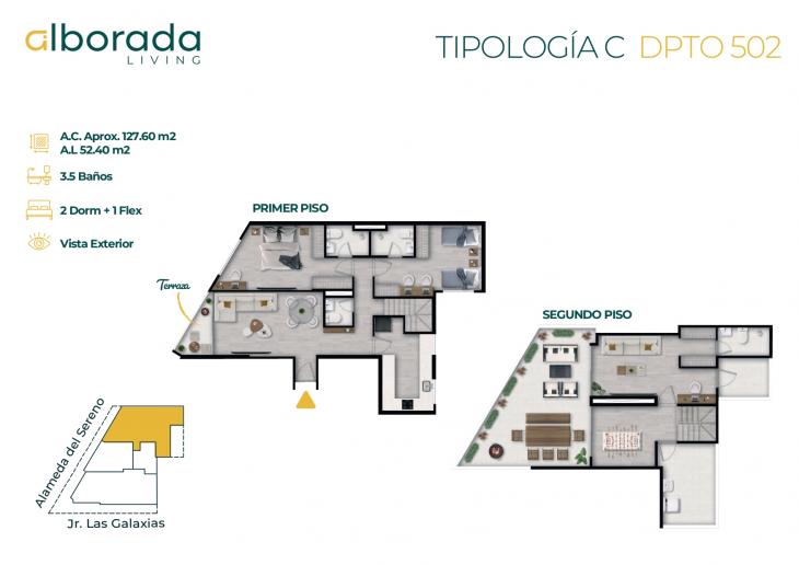 Plano del modelo Tipo C del proyecto ALBORADA LIVING en Santiago De Surco