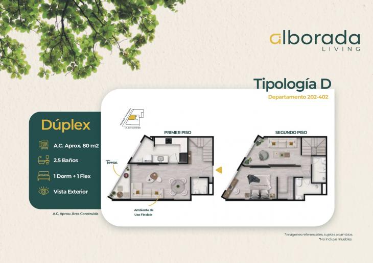 Plano del modelo Tipo D del proyecto ALBORADA LIVING en Santiago De Surco