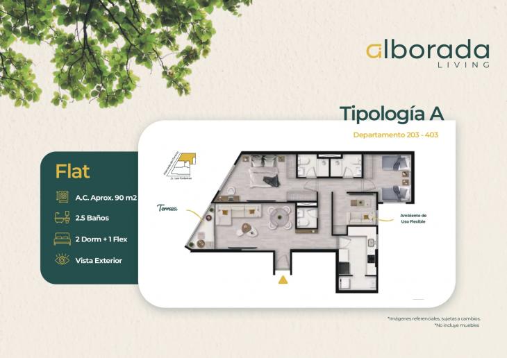 Plano del modelo Tipo A del proyecto ALBORADA LIVING en Santiago De Surco