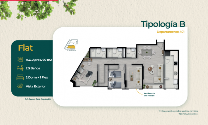 Plano del modelo Tipo B del proyecto ALBORADA LIVING en Santiago De Surco