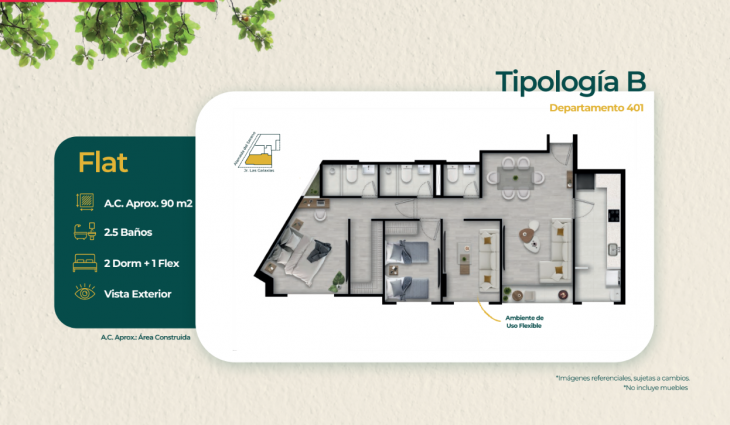 Plano del modelo Tipo B del proyecto ALBORADA LIVING en Santiago De Surco
