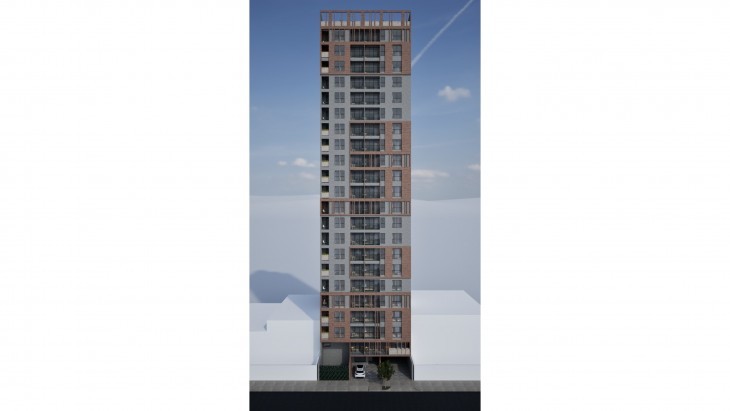 Fachada principal del proyecto BEELAND en San Miguel