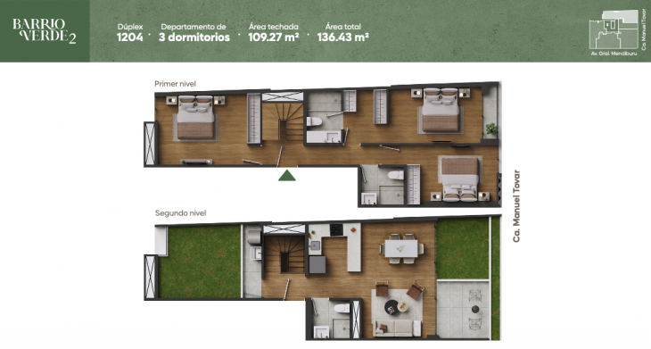 Plano del modelo ATP-2 del proyecto Barrio Verde 2 en Miraflores