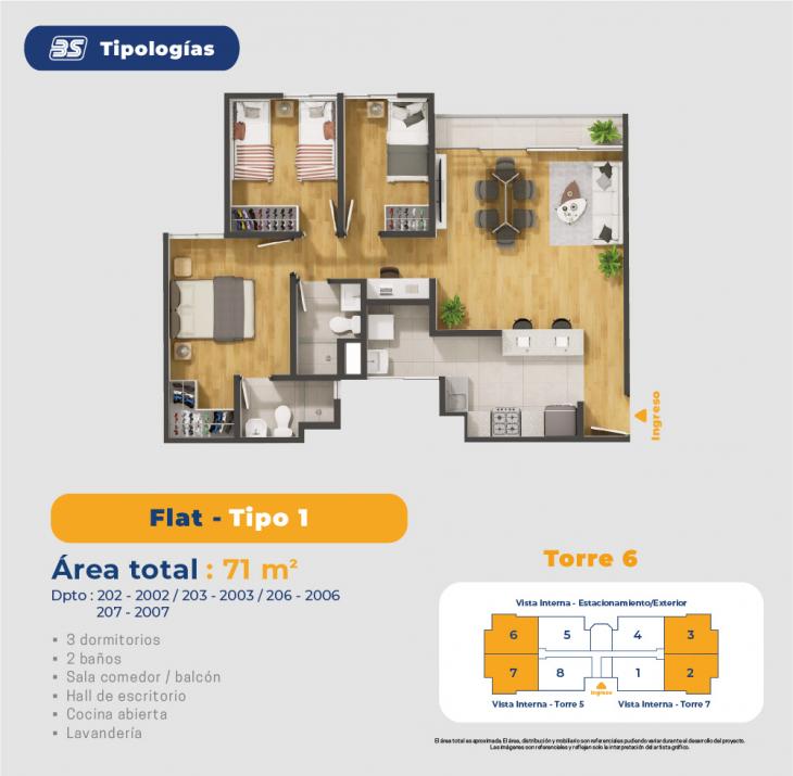 Plano del modelo ETAPA 5 - TORRE 6 - FLAT - Tipo 1 del proyecto Pradera del Rímac - Etapa 5 en Rimac
