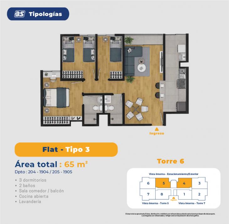 Plano del modelo ETAPA 5 - TORRE 6 - FLAT - Tipo 3 del proyecto Pradera del Rímac - Etapa 5 en Rimac