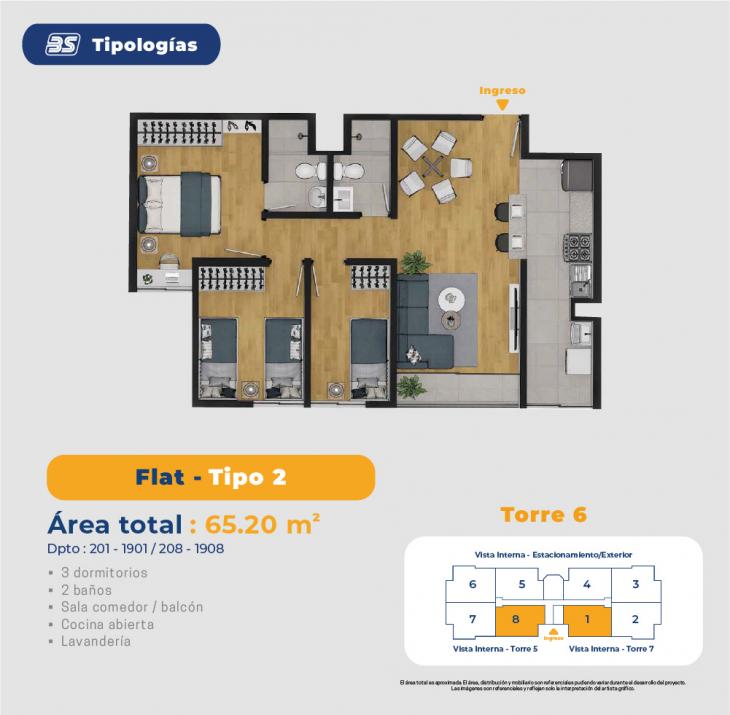 Plano del modelo ETAPA 5 - TORRE 6 - FLAT - Tipo 2 del proyecto Pradera del Rímac - Etapa 5 en Rimac
