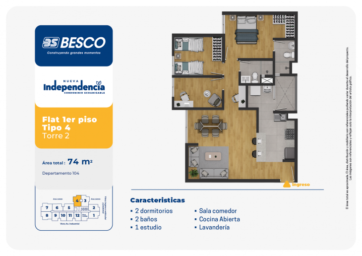 Plano del modelo TORRE 2 - 1erPiso - TIPO 4 del proyecto Nueva Independencia - Torre 2 en Independencia