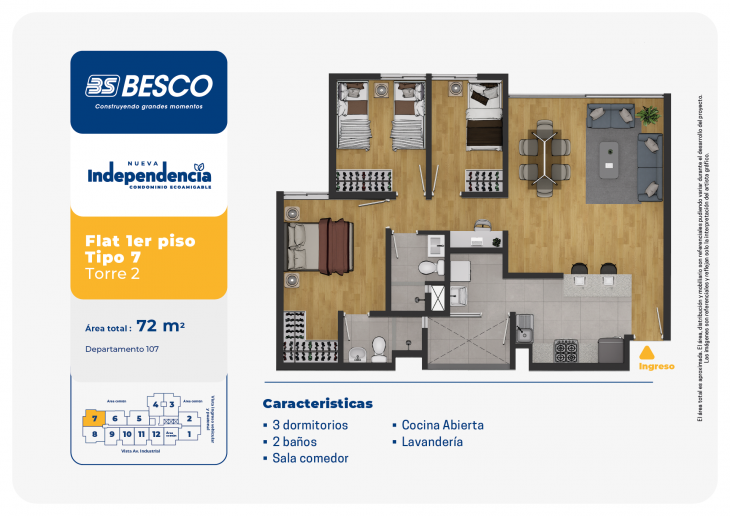 Plano del modelo TORRE 2 - 1erPiso - TIPO 7 del proyecto Nueva Independencia - Torre 2 en Independencia