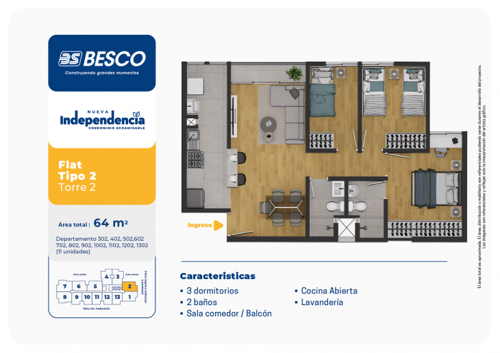 Plano del modelo TORRE 2 - FLAT - TIPO 2 del proyecto Nueva Independencia - Torre 2 en Independencia
