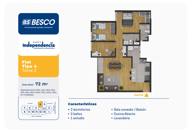 Plano del modelo TORRE 2 - FLAT - TIPO 4 del proyecto Nueva Independencia - Torre 2 en Independencia