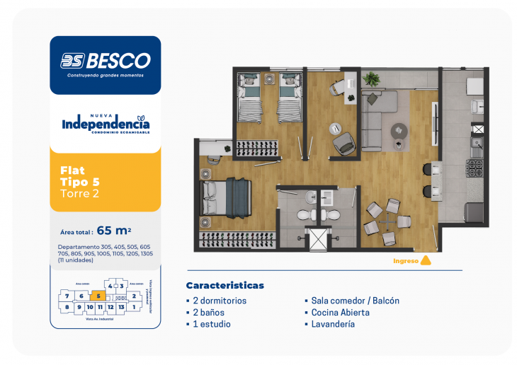 Plano del modelo TORRE 2 - FLAT - TIPO 5 del proyecto Nueva Independencia - Torre 2 en Independencia