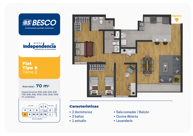 Plano del modelo TORRE 2 - FLAT - TIPO 8 del proyecto Nueva Independencia - Torre 2 en Independencia