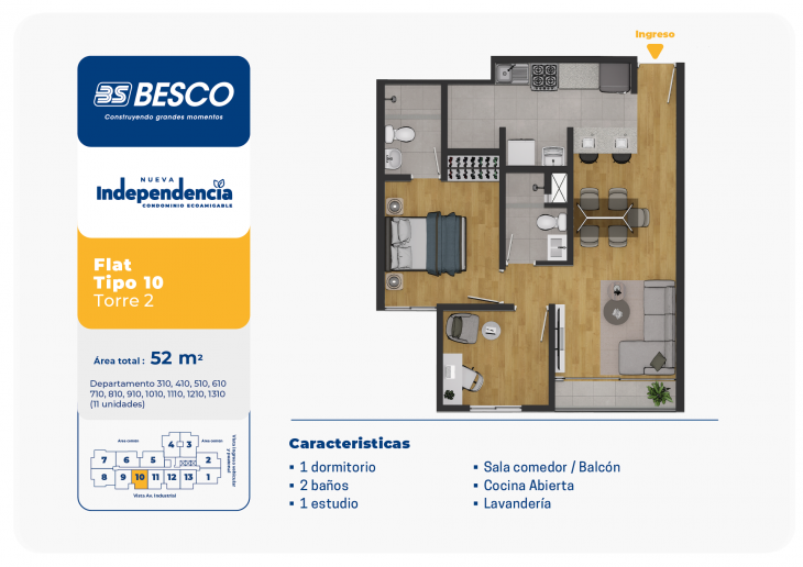 Plano del modelo TORRE 2 - FLAT - TIPO 10 del proyecto Nueva Independencia - Torre 2 en Independencia