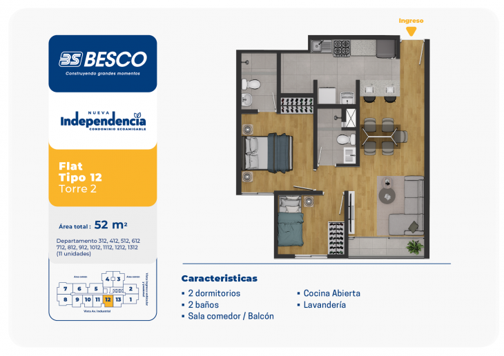 Plano del modelo TORRE 2 - FLAT - TIPO 12 del proyecto Nueva Independencia - Torre 2 en Independencia