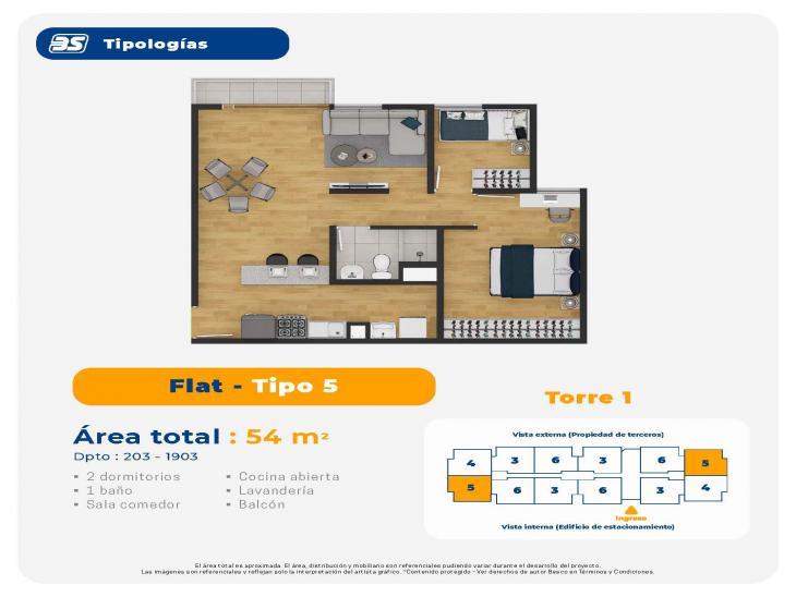 Plano del modelo TIPO 5 del proyecto Centrika Plaza Condominio Ecoamigable en Piura