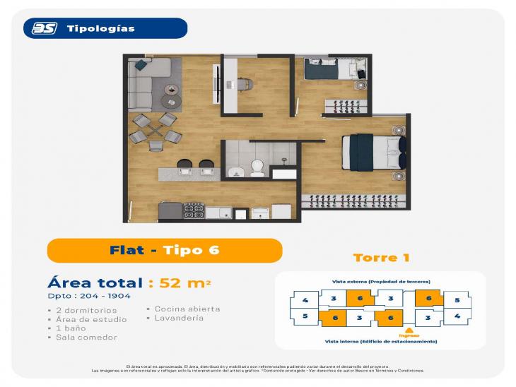 Plano del modelo TIPO 6 del proyecto Centrika Plaza Condominio Ecoamigable en Piura