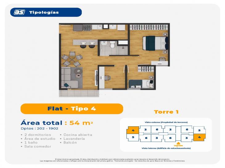 Plano del modelo TIPO 4 del proyecto Centrika Plaza Condominio Ecoamigable en Piura