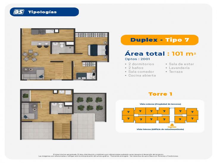 Plano del modelo TIPO 7 del proyecto Centrika Plaza Condominio Ecoamigable en Piura