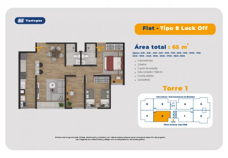 Plano del modelo TORRE 1 - FLAT -TIPO 8 del proyecto Residencial Vista Plaza Condominio Ecoamigable en Pueblo Libre