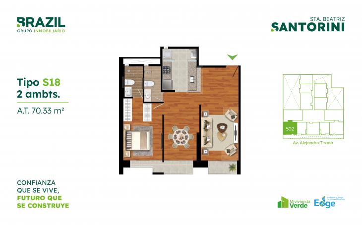 Plano del modelo S18 del proyecto Santorini en Cercado De Lima