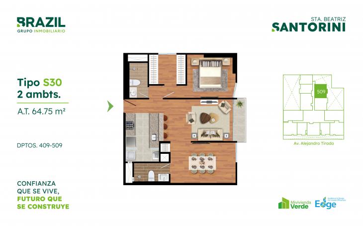 Plano del modelo S30 del proyecto Santorini en Cercado De Lima
