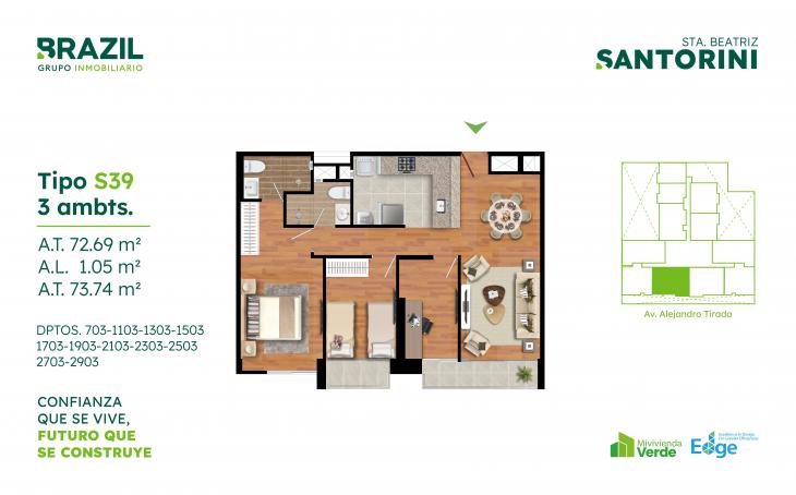 Plano del modelo S39 del proyecto Santorini en Cercado De Lima