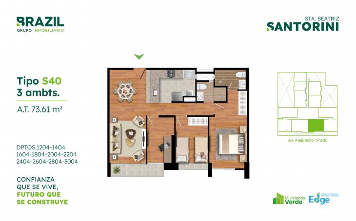 Plano del modelo S40 del proyecto Santorini en Cercado De Lima