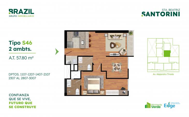 Plano del modelo S46 del proyecto Santorini en Cercado De Lima
