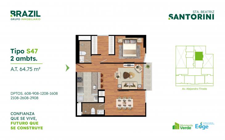 Plano del modelo S47 del proyecto Santorini en Cercado De Lima