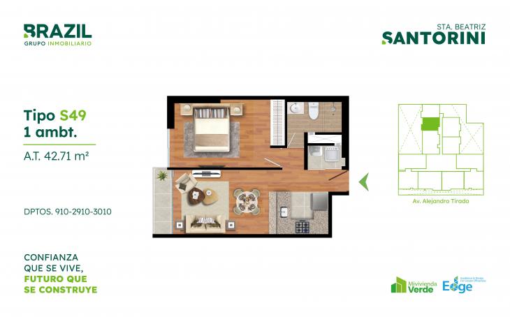 Plano del modelo S49 del proyecto Santorini en Cercado De Lima
