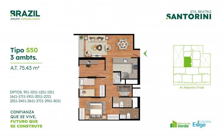 Plano del modelo S50 del proyecto Santorini en Cercado De Lima