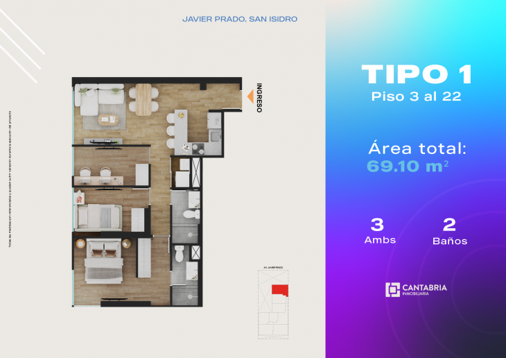 Plano del modelo Tipo 1 del proyecto LUUP en San Isidro