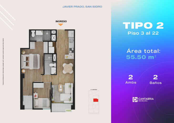 Plano del modelo Tipo 2 del proyecto LUUP en San Isidro