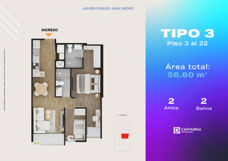 Plano del modelo Tipo 3 del proyecto LUUP en San Isidro