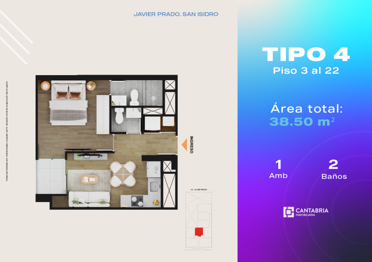 Plano del modelo Tipo 4 del proyecto LUUP en San Isidro