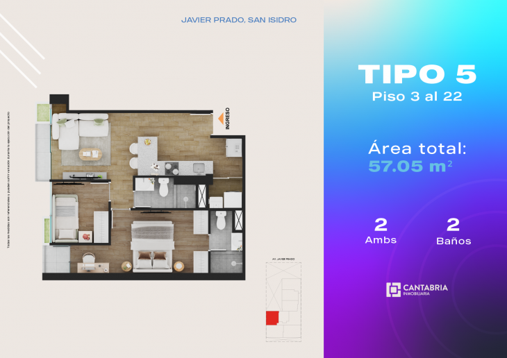 Plano del modelo Tipo 5 del proyecto LUUP en San Isidro