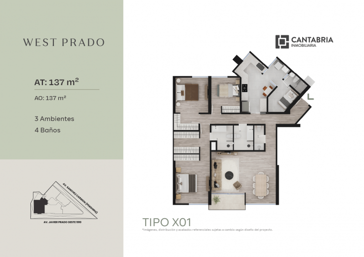 Plano del modelo X01 del proyecto WEST PRADO en San Isidro