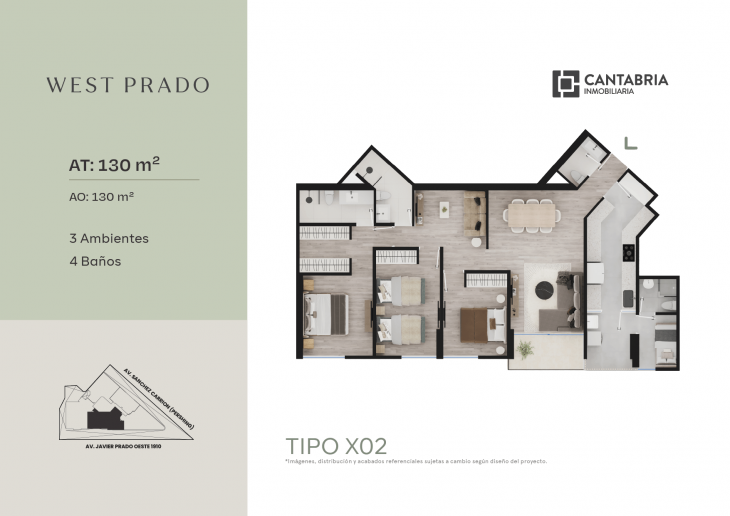 Plano del modelo X02 del proyecto WEST PRADO en San Isidro