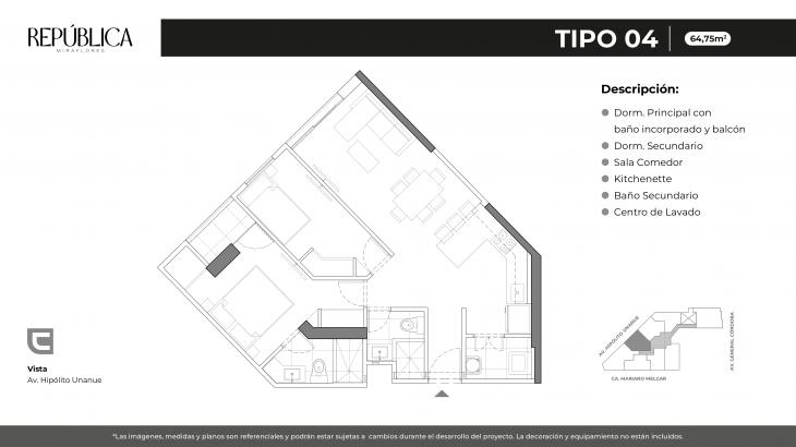 Plano del modelo X04A del proyecto REPÚBLICA en Miraflores