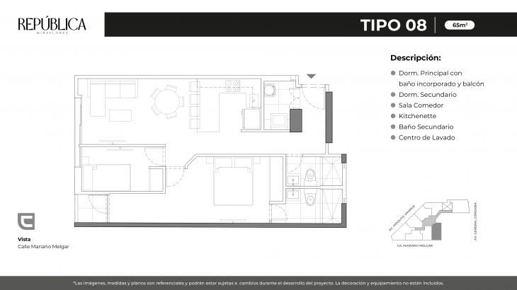 Plano del modelo X08A del proyecto REPÚBLICA en Miraflores