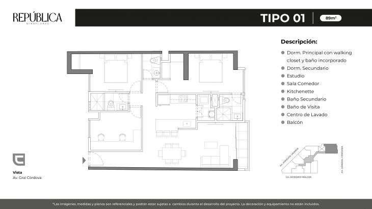 Plano del modelo X01 del proyecto REPÚBLICA en Miraflores