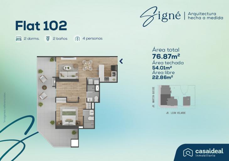 Plano del modelo Flat 102 del proyecto Signé en Lince
