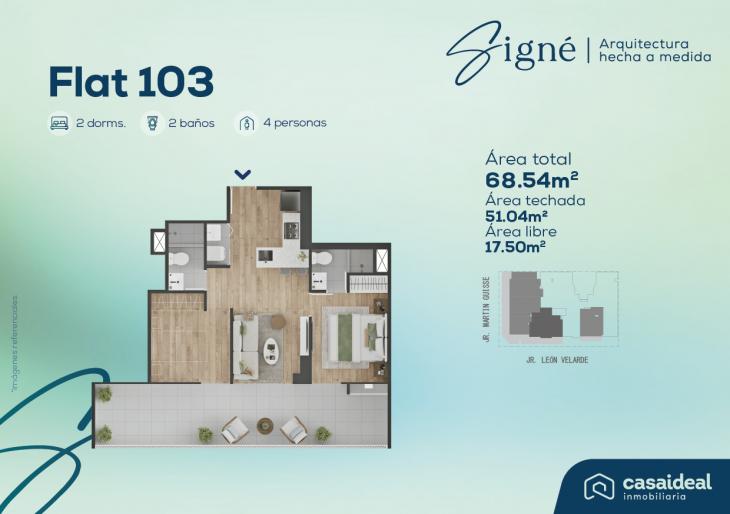 Plano del modelo Flat 103 del proyecto Signé en Lince