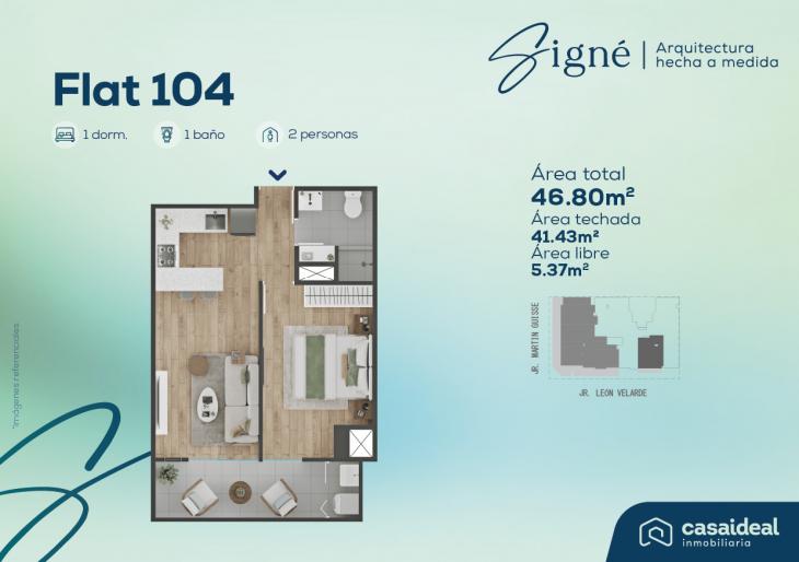 Plano del modelo Flat 104 del proyecto Signé en Lince