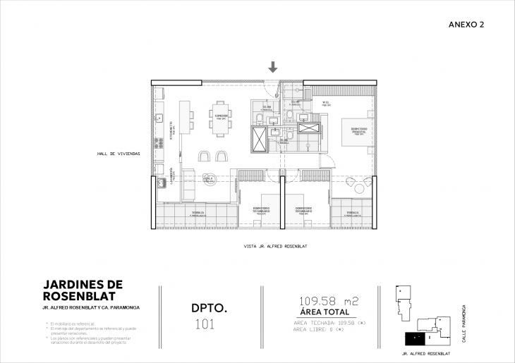 Plano del modelo 101 del proyecto JARDINES DE ROSENBLAT en Santiago De Surco