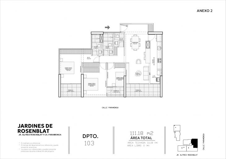 Plano del modelo 103 del proyecto JARDINES DE ROSENBLAT en Santiago De Surco