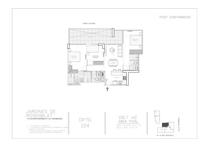 Plano del modelo 104 del proyecto JARDINES DE ROSENBLAT en Santiago De Surco