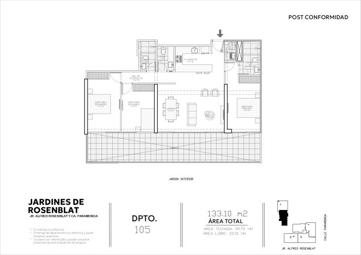 Plano del modelo 105 del proyecto JARDINES DE ROSENBLAT en Santiago De Surco